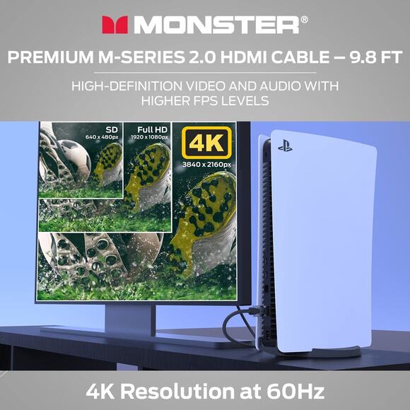 Monster M-Series 2000 Premium HDMI Cable 4K 60Hz, 22.5Gbps  Monster HDMI Cable M-Series Certified Premium 2.0, Features 4K Ultra HD at 60Hz